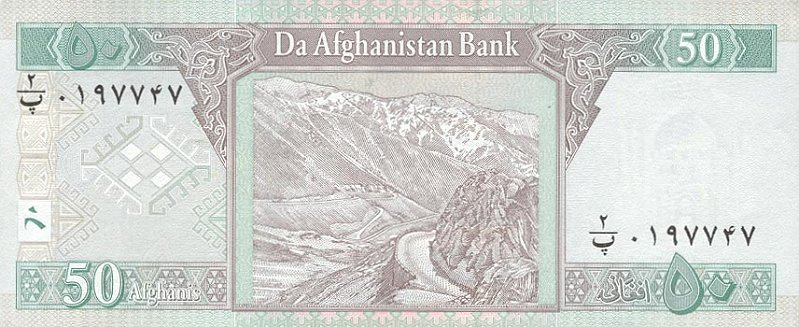 Back of Afghanistan p69a: 50 Afghanis from 2002
