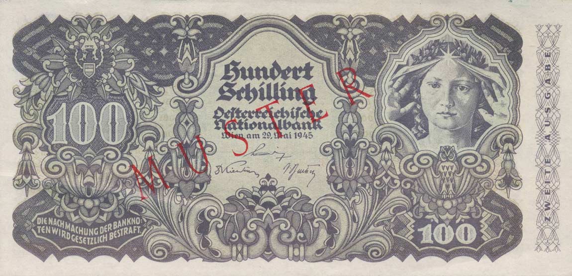 Front of Austria p119s: 100 Schilling from 1945