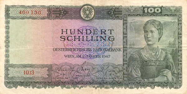 Front of Austria p124a: 100 Schilling from 1947