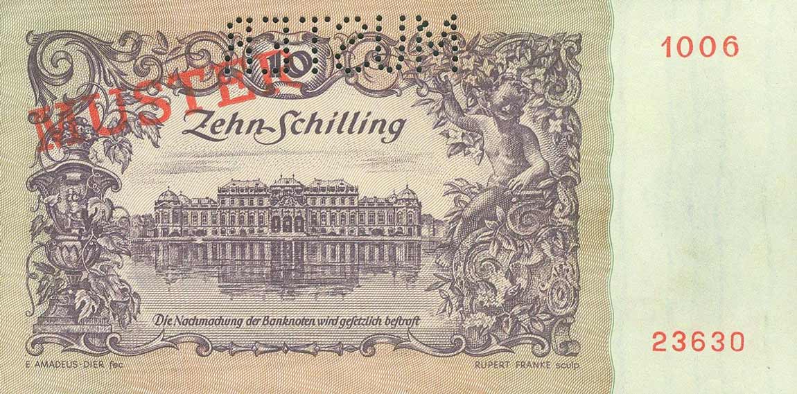 Back of Austria p127s: 10 Schilling from 1950