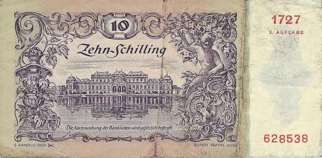 Back of Austria p128a: 10 Schilling from 1950