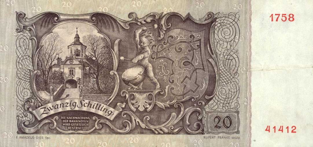Back of Austria p129a: 20 Schilling from 1950