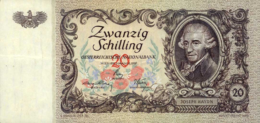 Front of Austria p129a: 20 Schilling from 1950