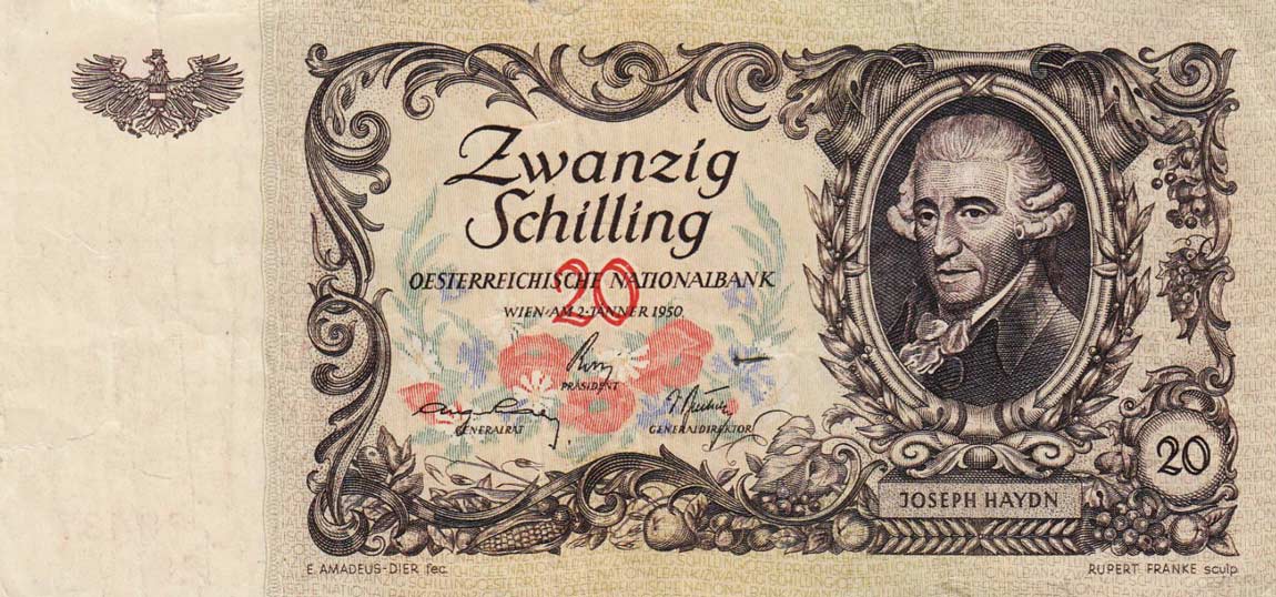 Front of Austria p129b: 20 Schilling from 1950