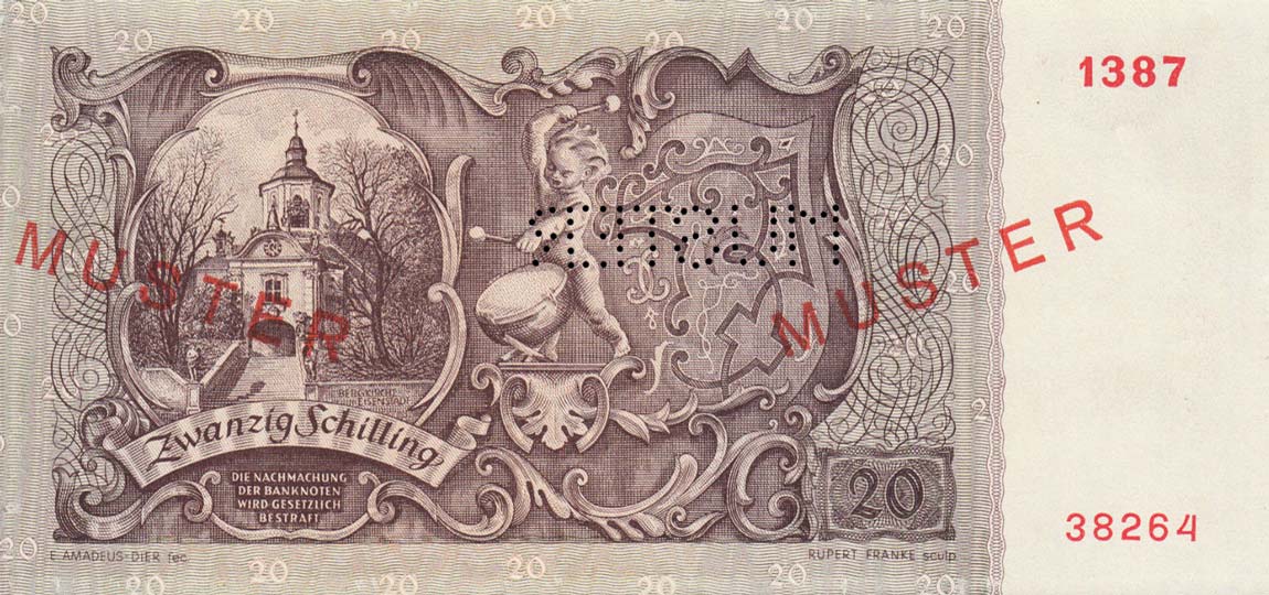 Back of Austria p129s: 20 Schilling from 1950