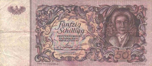 Front of Austria p130a: 50 Schilling from 1951