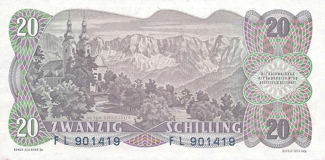Back of Austria p136a: 20 Schilling from 1956