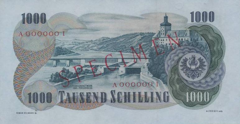 Back of Austria p140s: 1000 Schilling from 1961
