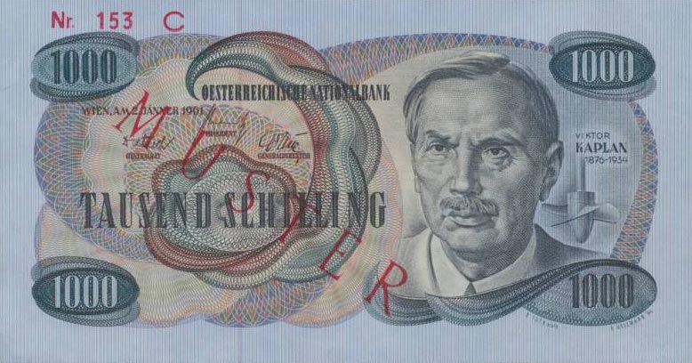 Front of Austria p140s: 1000 Schilling from 1961