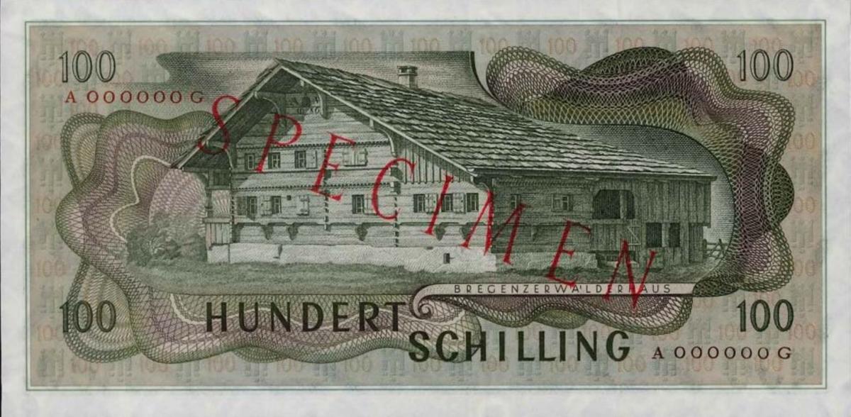 Back of Austria p145s: 100 Schilling from 1969