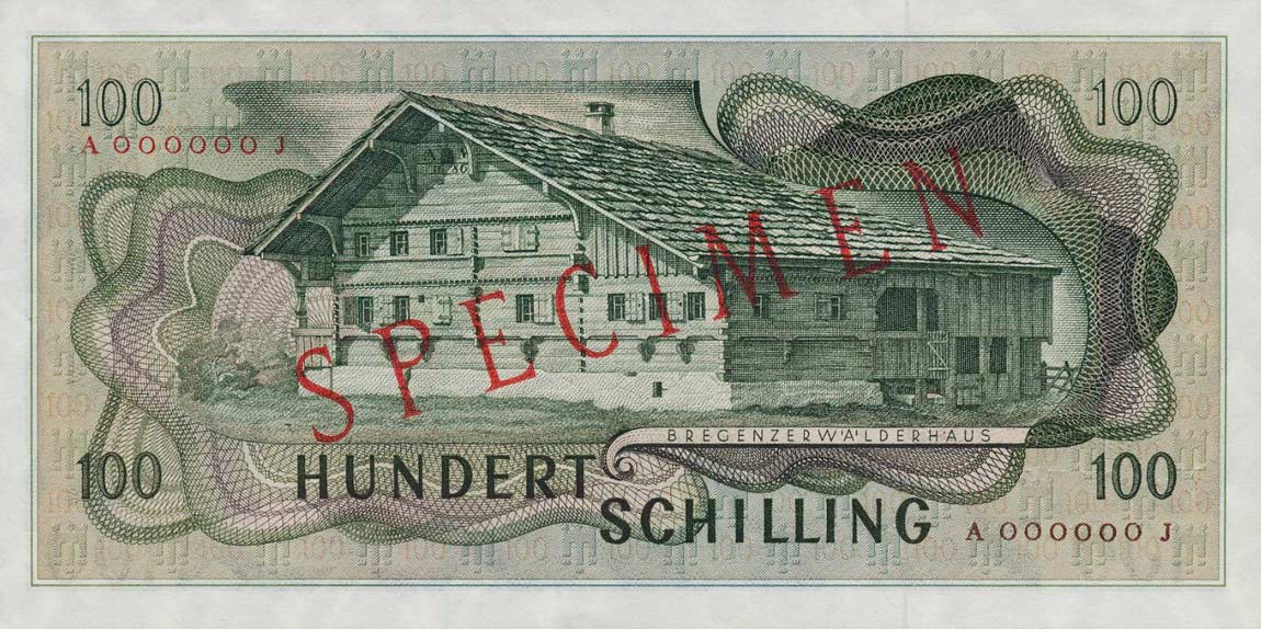 Back of Austria p146s: 100 Schilling from 1969