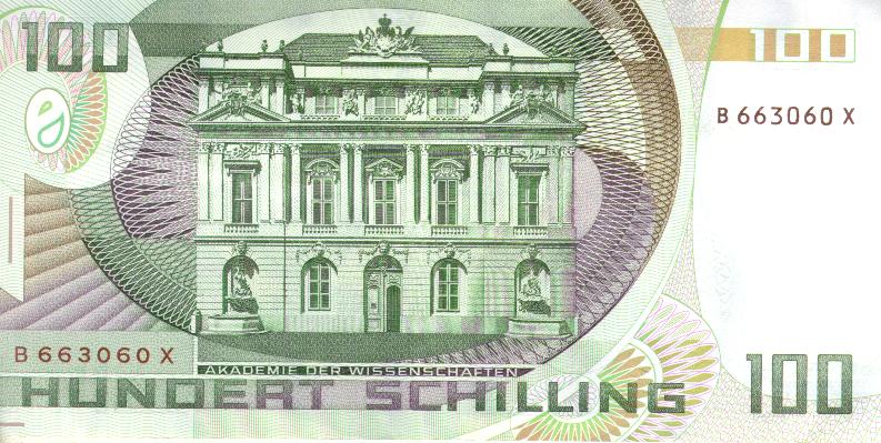 Back of Austria p150: 100 Schilling from 1984