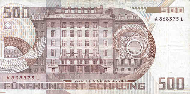 Back of Austria p151: 500 Schilling from 1985