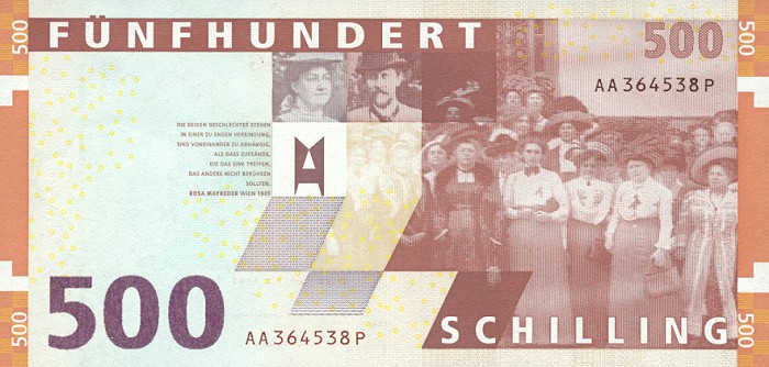 Back of Austria p154: 500 Schilling from 1997