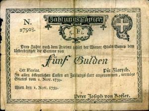 pA1a from Austria: 5  Gulden from 1759