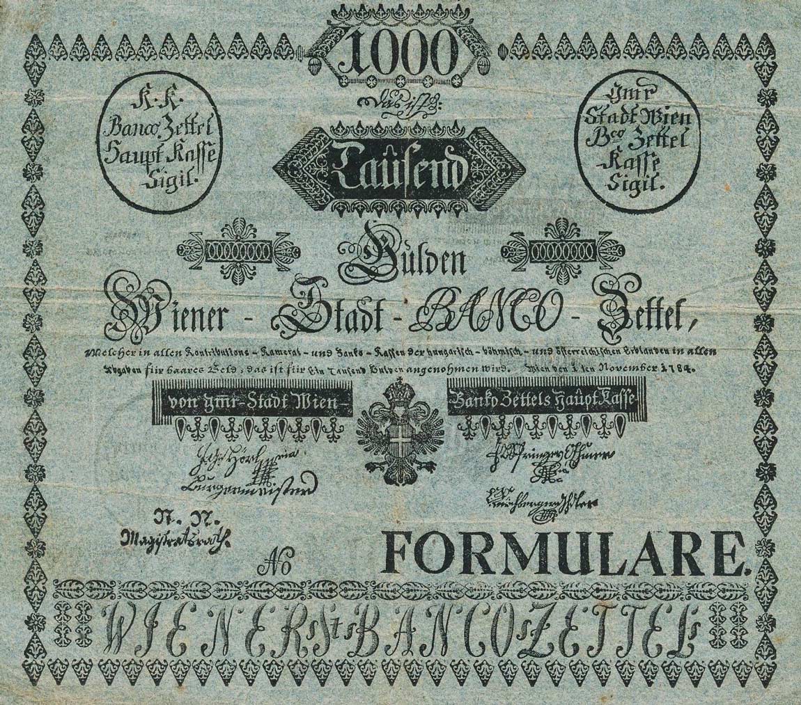 Front of Austria pA21b: 1000 Gulden from 1784