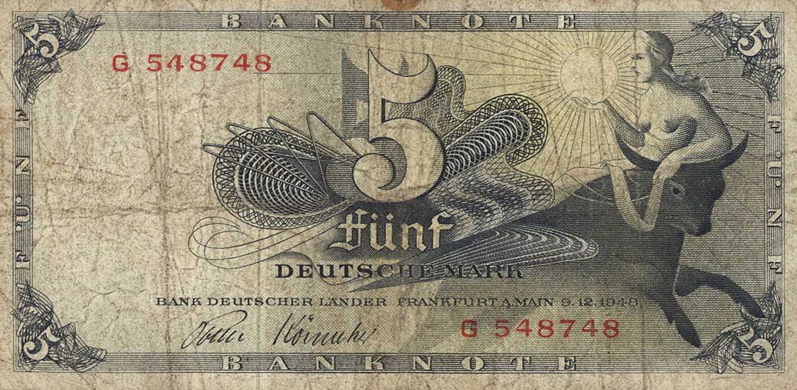 Front of German Federal Republic p13a: 5 Deutsche Mark from 1948