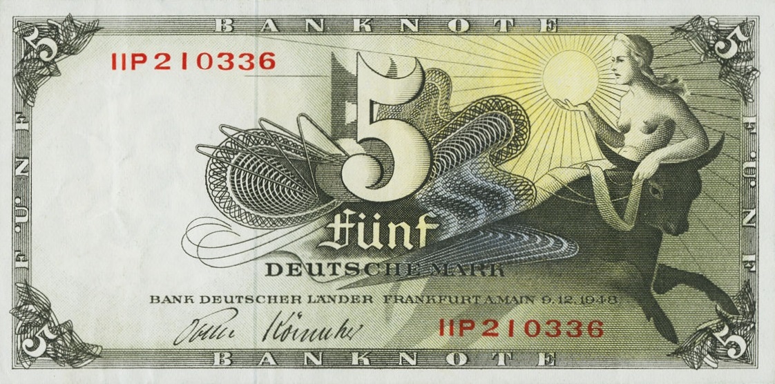 Front of German Federal Republic p13i: 5 Deutsche Mark from 1948