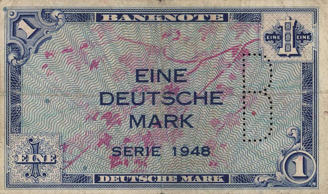 Front of German Federal Republic p2c: 1 Deutsche Mark from 1948