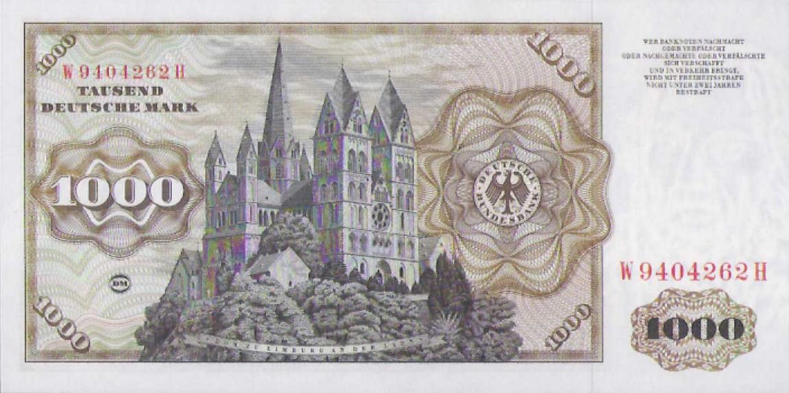 Back of German Federal Republic p36a: 1000 Deutsche Mark from 1977