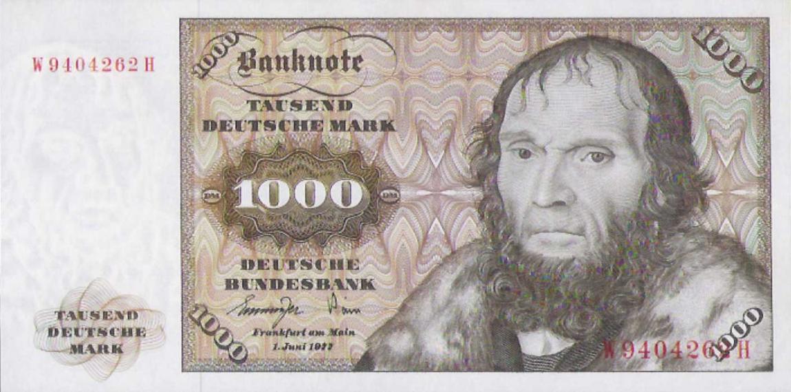 Front of German Federal Republic p36a: 1000 Deutsche Mark from 1977