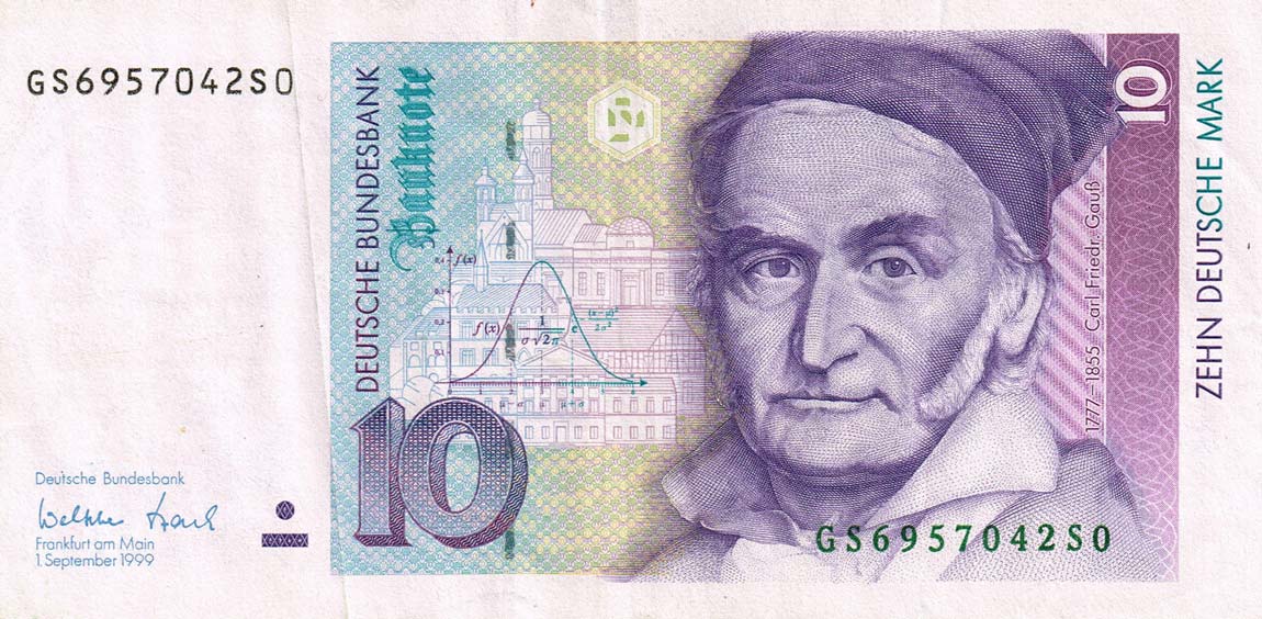 Front of German Federal Republic p38d: 10 Deutsche Mark from 1999