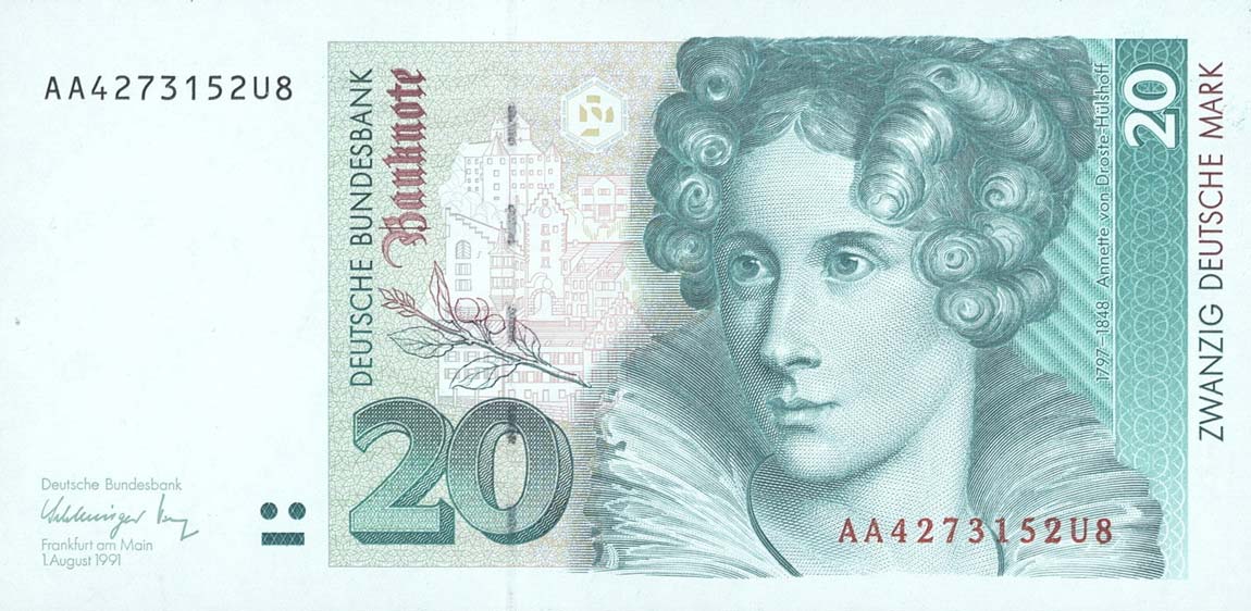 Front of German Federal Republic p39a: 20 Deutsche Mark from 1991