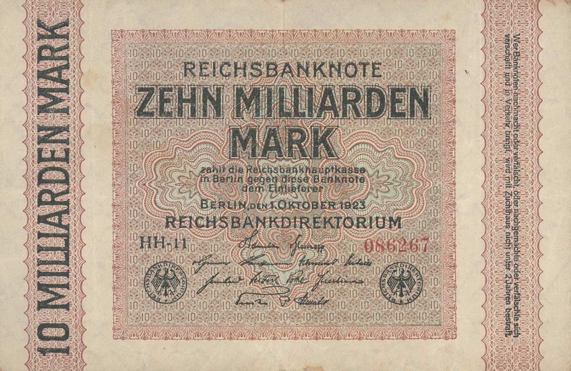 Front of Germany p117e: 10000000000 Mark from 1923