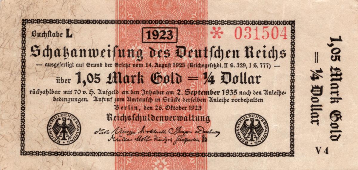 Front of Germany p155: 1.05 Goldmark from 1923