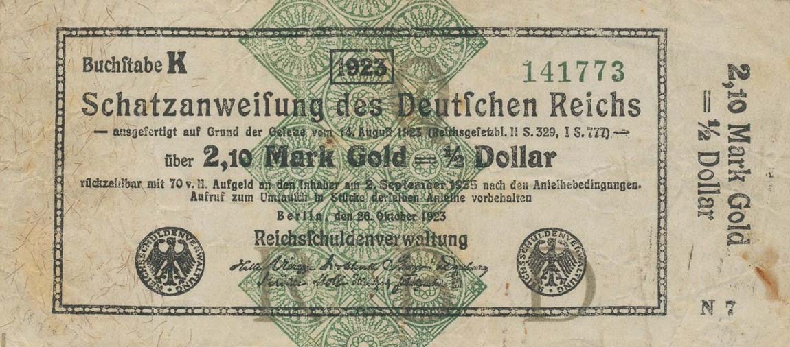 Front of Germany p156: 2.1 Goldmark from 1923