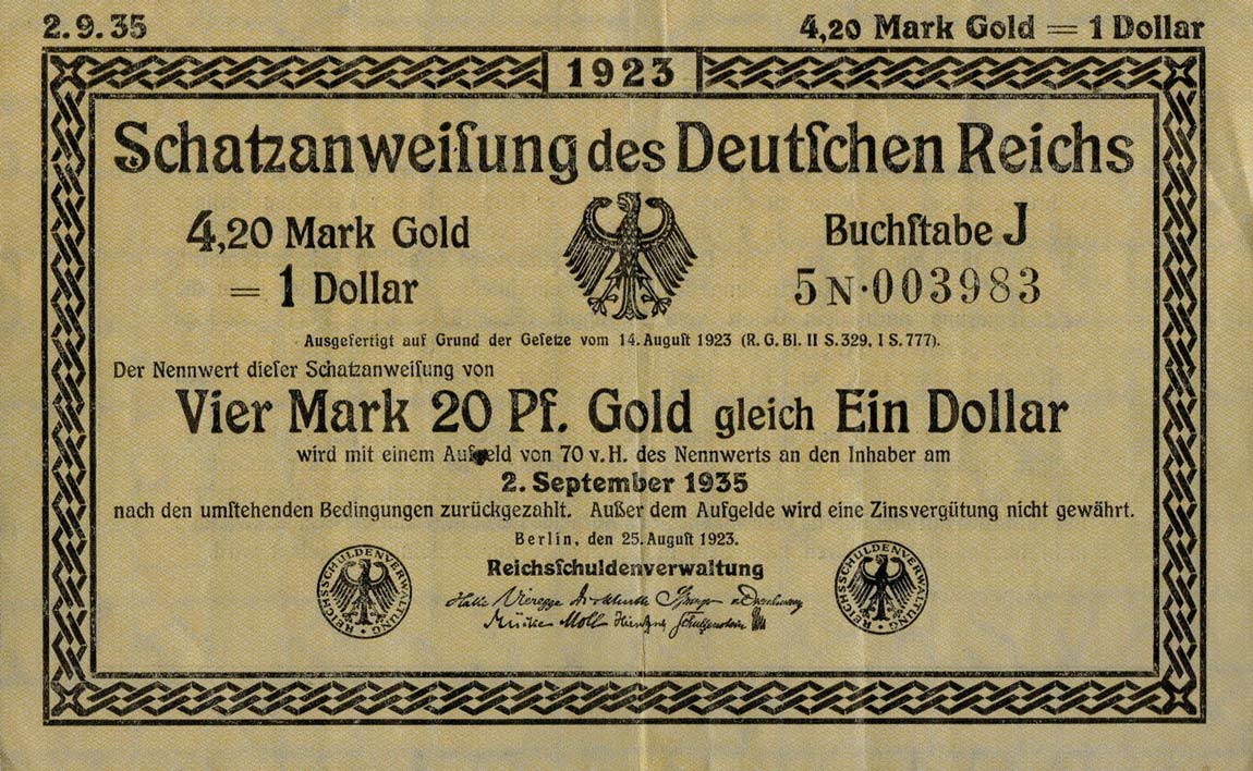 Front of Germany p158a: 4.2 Goldmark from 1923