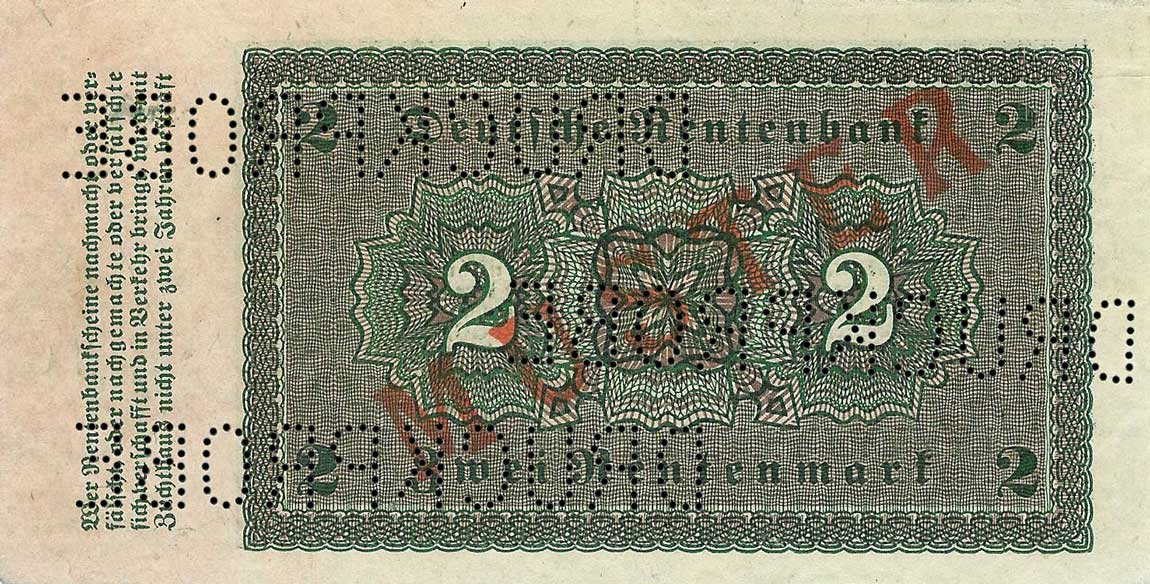 Back of Germany p162s: 2 Rentenmark from 1923