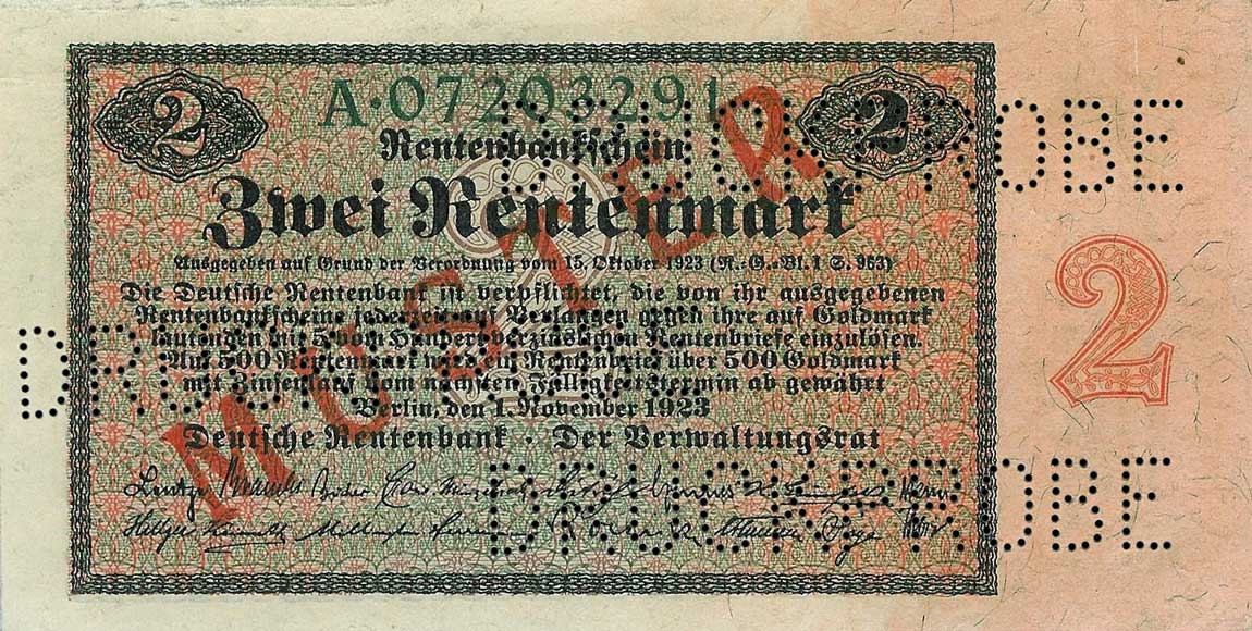 Front of Germany p162s: 2 Rentenmark from 1923