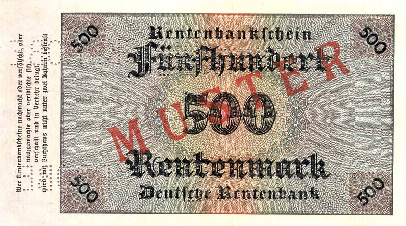 Back of Germany p167s: 500 Rentenmark from 1923