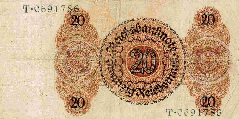 Back of Germany p176: 20 Reichsmark from 1924