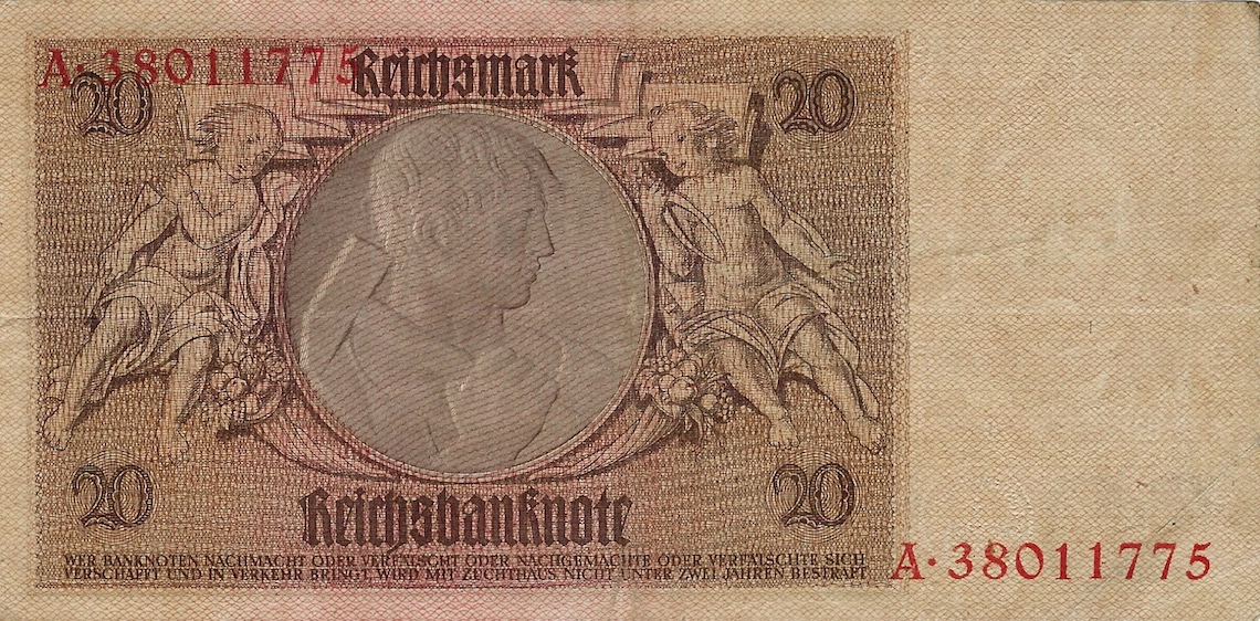 Back of Germany p181a: 20 Reichsmark from 1929