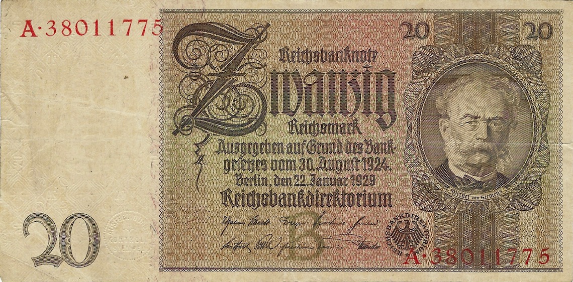 Front of Germany p181a: 20 Reichsmark from 1929
