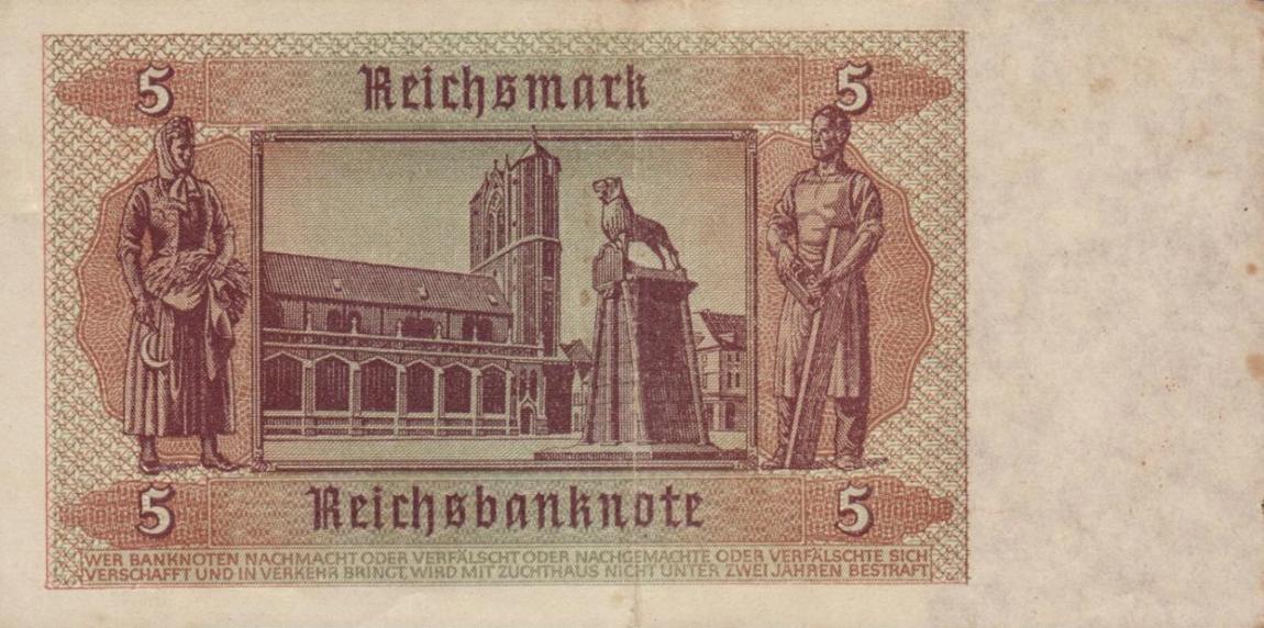 Back of Germany p186b: 5 Reichsmark from 1942