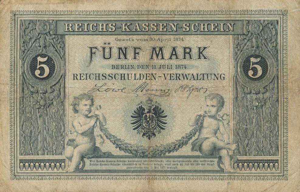 Front of Germany p1: 5 Mark from 1874