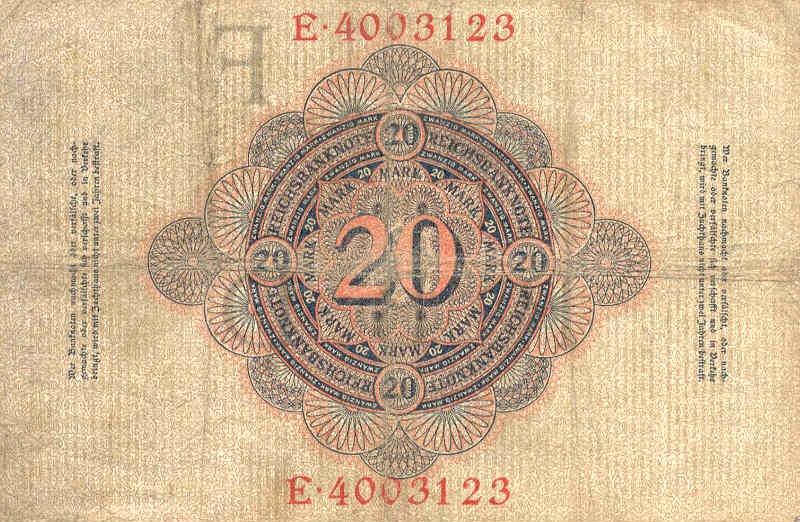 Back of Germany p40b: 20 Mark from 1910
