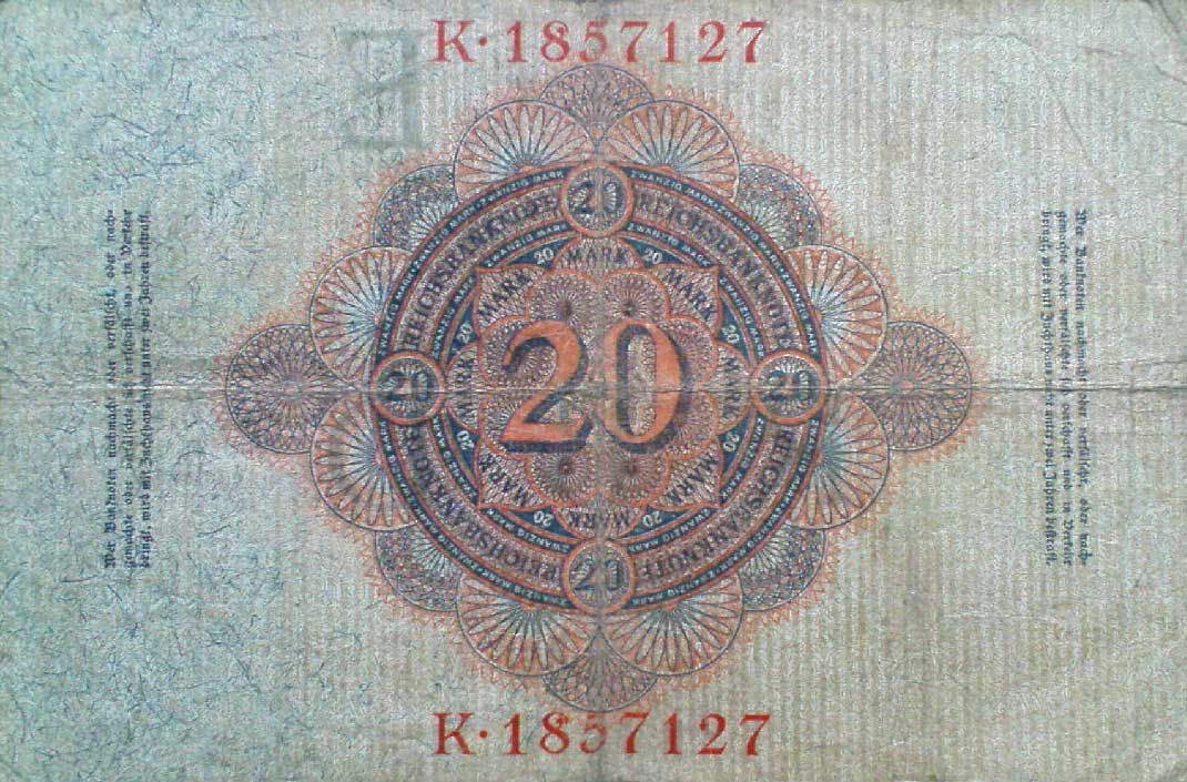 Back of Germany p40c: 20 Mark from 1910