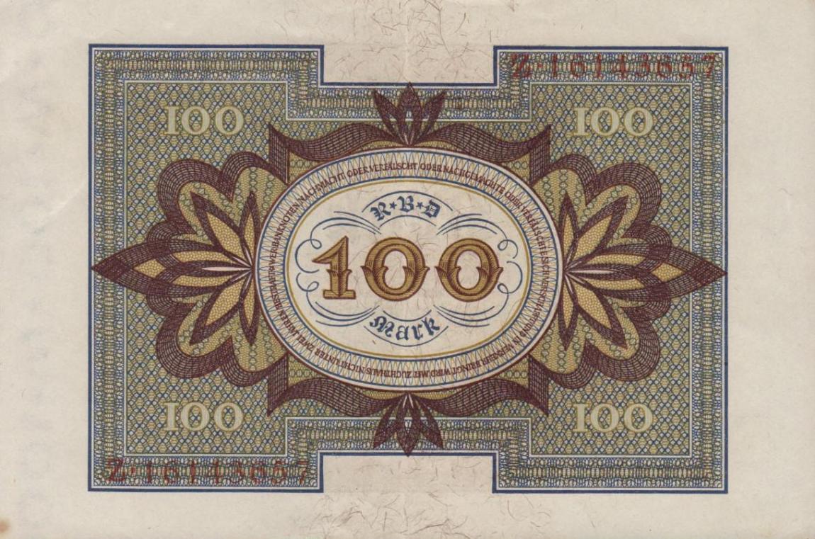 Back of Germany p69b: 100 Mark from 1920