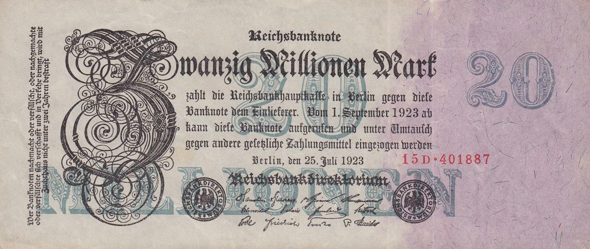 Front of Germany p97b: 20000000 Mark from 1923