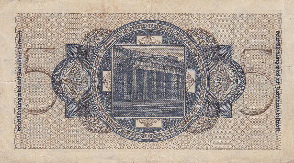 Back of Germany pR138a: 5 Reichsmark from 1940