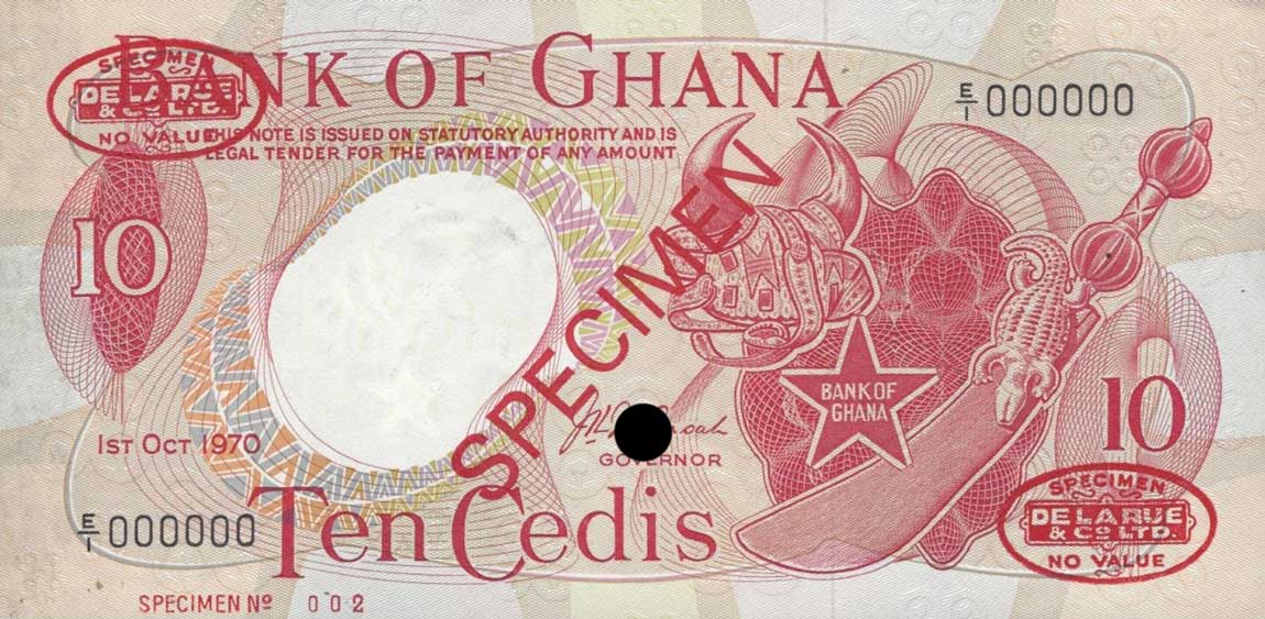 Front of Ghana p12s: 10 Cedis from 1967