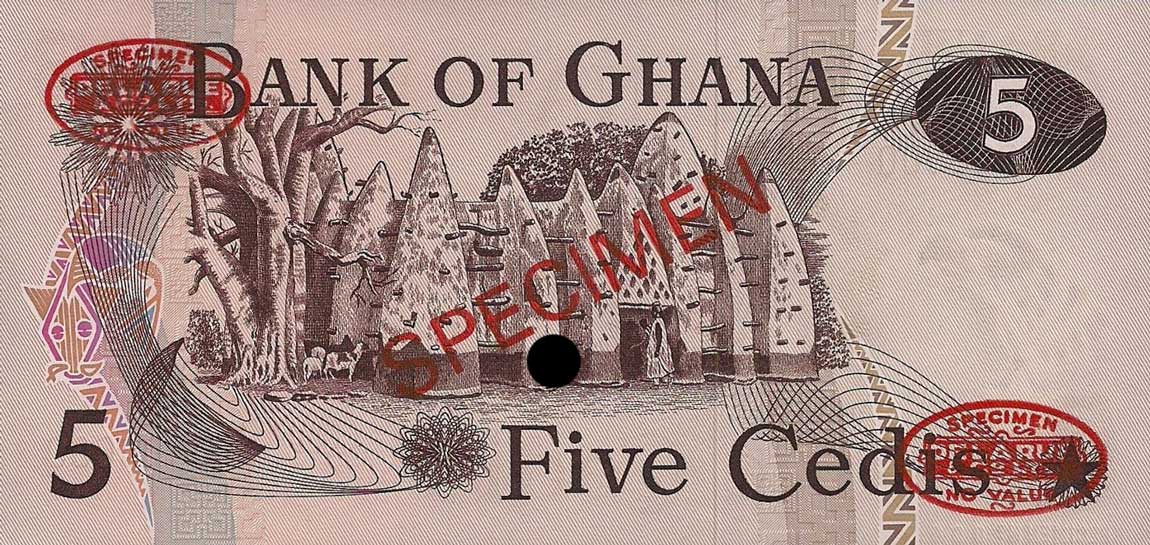 Back of Ghana p15s: 5 Cedis from 1973