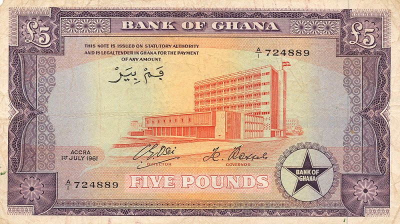 Front of Ghana p3c: 5 Pounds from 1961