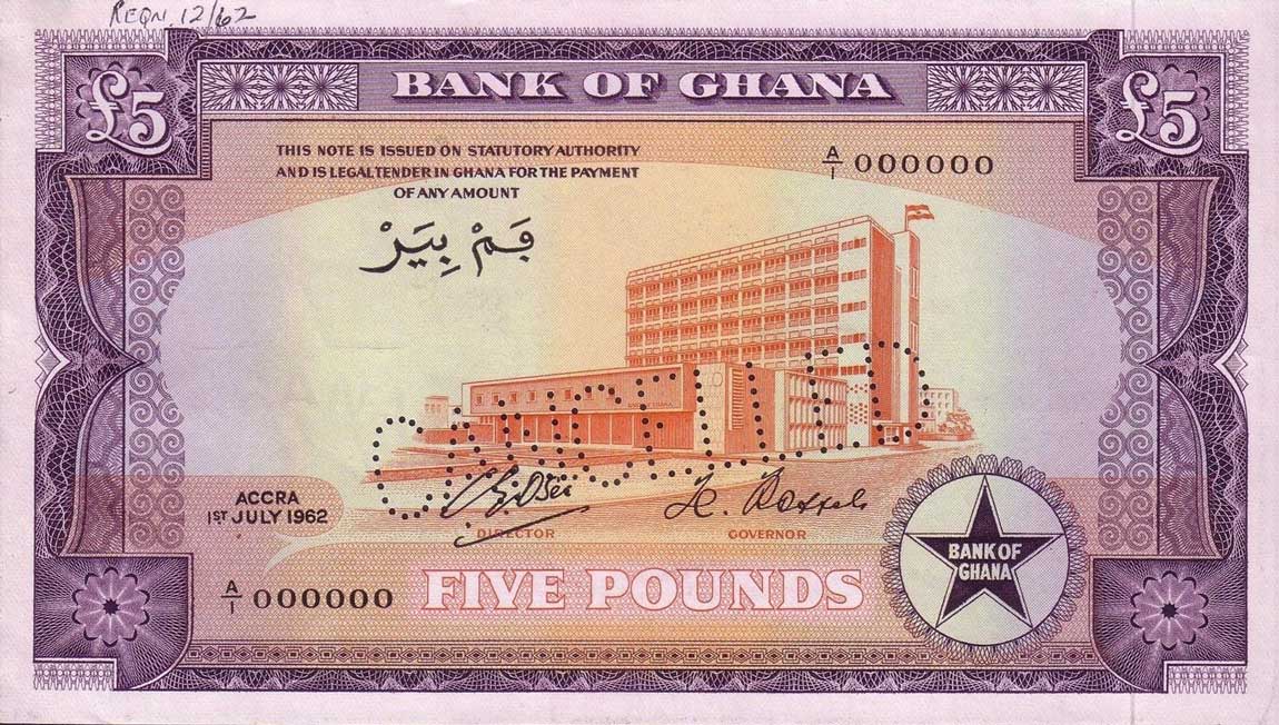 Front of Ghana p3s2: 5 Pounds from 1958