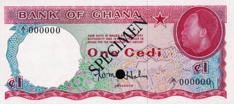 Front of Ghana p5ct: 1 Cedi from 1965