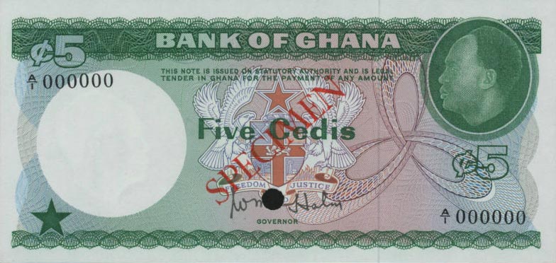 Front of Ghana p6ct: 5 Cedis from 1965